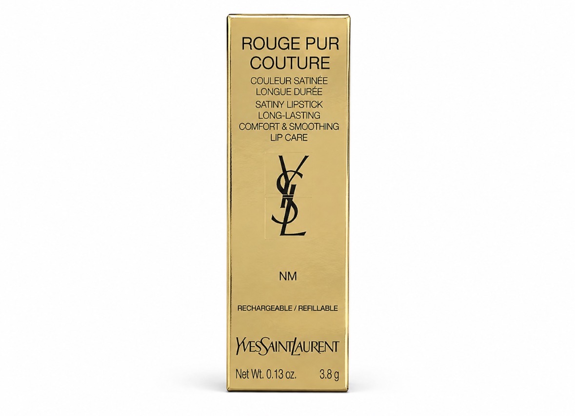 Boîte dorée du rouge à lèvres Yves Saint Laurent Rouge Pur Couture NM